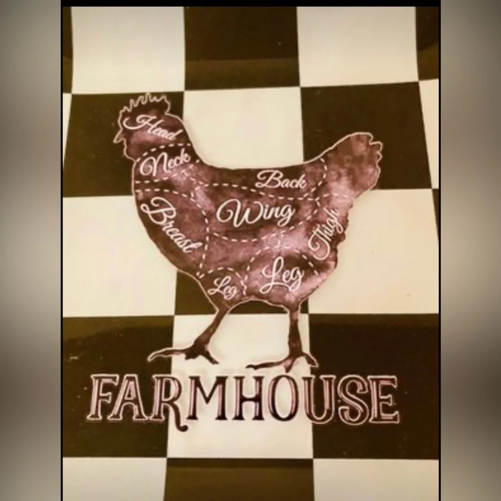Farmhouse chicken checkerboard plate platter dish decor black white